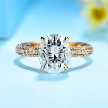 Kuololit 5CT Moissanite Kietas 10K Rose aukso Žiedai Moterims VVS Solitaire žiedas, skirtas pažadas, sužadėtuvių, vestuvių nuotaka dovana