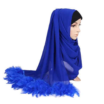 2020 Nauja Tendencija Plunksnų Šifono Hijabs Turbaną Islamo foulard Ponios Šalikas Kutas Ilgas Šalikas Ir Antklodės Moterys Didelio Dydžio Skarelė