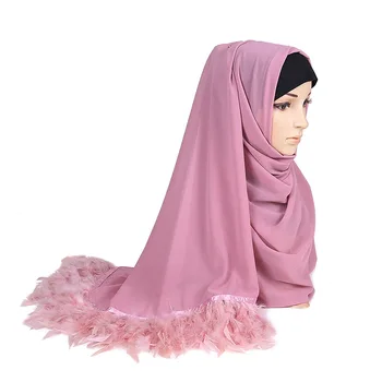 2020 Nauja Tendencija Plunksnų Šifono Hijabs Turbaną Islamo foulard Ponios Šalikas Kutas Ilgas Šalikas Ir Antklodės Moterys Didelio Dydžio Skarelė