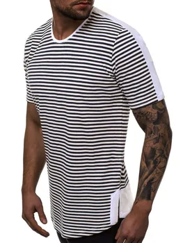 2019 Naujas Vyrų Hip-Hop High Street Ilgai Marškinėliai Vyrų Vasara O-Kaklo trumpomis Rankovėmis Dryžuotas marškinėlius Viršūnes M-3XL