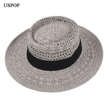 USPOP Moterų vasaros rankomis austi Panama šiaudų skrybėlę vyrų įgaubtas viršų skrybėlę nuo saulės skrybėlę kvėpuojantis paplūdimio skrybėlę