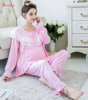 Nėščių moterų pižama medvilnės mėnesį drabužių mados maitinti krūtimi drabužiai iš ilgomis rankovėmis motinystės pižama namų serveris