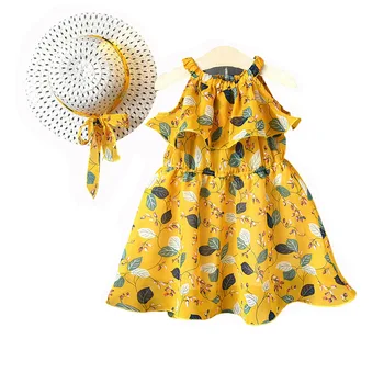 Vaikų vasaros drabužių 2 4 6 8 metų mergaitėms, šifono atostogų bohemijos suknelė mergaitėms kūdikių dress drabužių su skrybėlę