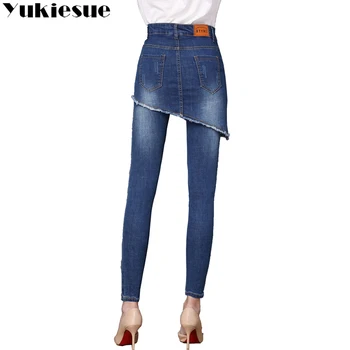 YUKIESUE moterų džinsus 2018 aukštos wasit derliaus džinsinio džinsus moteris liesas ilgai pieštuku kelnės, sijonai, džinsai moterų plius dydis