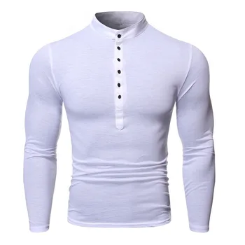 Geriausiai parduodamų Produktų 2020 M. Vasarą, vyriški ilgomis rankovėmis marškinėliai Stovėti Apykaklės Atsitiktinis Plonas Multi-mygtuką Kontrasto Spalvų marškinėliai