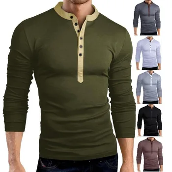 Geriausiai parduodamų Produktų 2020 M. Vasarą, vyriški ilgomis rankovėmis marškinėliai Stovėti Apykaklės Atsitiktinis Plonas Multi-mygtuką Kontrasto Spalvų marškinėliai