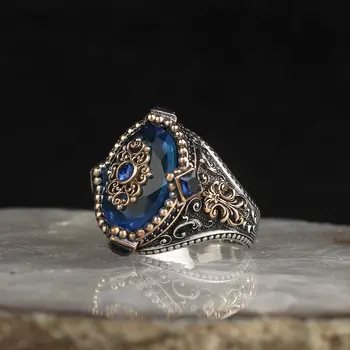 925 Sterlingas Sidabro Žiedas Vyrų Žiedai, turkijos Papuošalų Aqua Brangakmenio Vyrų Papuošalai Žiedas Vyrams, Moterims Žiedas Vyrų Papuošalai Pagaminti Turkijoje