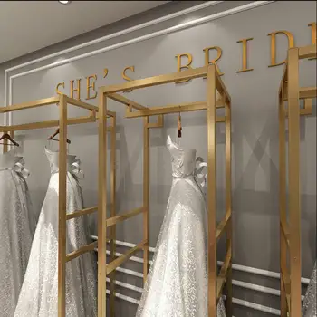 Aukštos klasės vestuvių suknelė parduotuvė grindų tipo ekranas stovo foto studija lentynos cheongsam suknelė pakaba aukso