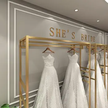 Aukštos klasės vestuvių suknelė parduotuvė grindų tipo ekranas stovo foto studija lentynos cheongsam suknelė pakaba aukso