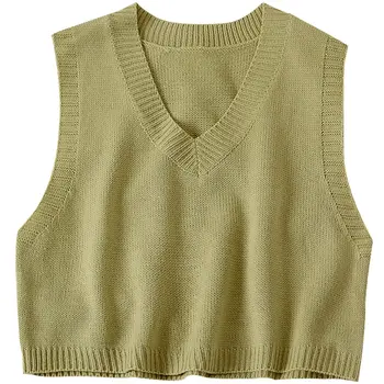 2020 m. pavasarį, rudenį naujų moterims dėvėti mados trumpas v-kaklo, rankovių megztinis liemenė pigūs didmeninė