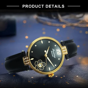 FORSINING Mados Automatinis laikrodis, Moterų, Prabangos Prekės Kristalų Mechaniniai Laikrodžiai Moteris Odinis Dirželis Gėlių Lady Paprastas Laikrodis
