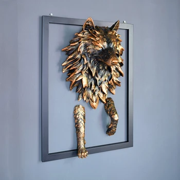 [MGT]Kūrybinės pilkas vilkas dervos gyvūnų galvos sienų apdailai pakabukas modernių namų 3D stereo sienų apdailai kambarį fone