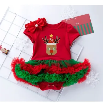 Kalėdų dress mergaitė raudona medvilnės trumpomis rankovėmis su lankelis baby girl dress naujagimiui mergina drabužius 0 3 mėnesių kūdikių drabužiai
