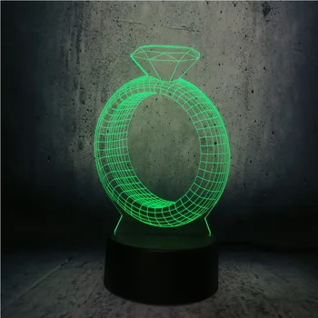Naujas Romantiškas 24 Ct Deimantinis žiedas Dizaino 3D USB LED Lempa Spalvotų Nuotaikos Atmosferą Gradientas Naktį, Šviesos, Rekvizitas, Saldus Mylėtojas
