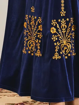 Elegantiškas Aksomo Musulmonų Suknelė Moterims Big Swing-line Maxi Suknelė Siuvinėjimo Jubah Ilgas Chalatas, Abaja Suknelės Islamo Drabužių Elbise