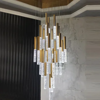 Šiuolaikinės Lašai Kristalų Liustra Apšvietimo Minimalistinio Loft Ilgai Laiptai, Kabantys Šviestuvai Restoranas Aukso Koridoriaus Šviesos Armatūra