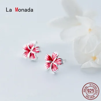 La Monada Korėjos Minimalistinio Stud Moterų Auskarai, Sidabras 925 Raudona Penkių Žiedlapis Gėlės Bauda Papuošalai Sidabro 925 Stud Auskarai Moterims
