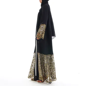 Dubajaus Musulmonų Nėrinių Suknelė Kaftan Atidaryti Abaja Ilgas Chalatas, Nėriniai-up Hijab Suknelės Outwear Tunika Artimųjų Rytų Arabų Jubah Islamo Apranga