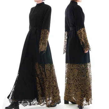 Dubajaus Musulmonų Nėrinių Suknelė Kaftan Atidaryti Abaja Ilgas Chalatas, Nėriniai-up Hijab Suknelės Outwear Tunika Artimųjų Rytų Arabų Jubah Islamo Apranga