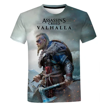 Žudikai Creed Valhalla 3D Print T-Shirt Vasaros Vyrai Moterys Mados Atsitiktinis marškinėliai Žudikai Creed Spausdinti Streetwear trumpas rankovės