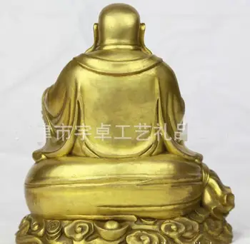 Nemokamas pristatymas Kolekcines bronzos 20cm Kinijos Liaudies Fengshui Bronzos Laimingas Juoktis Maitrėjos Budos Ant Pinigų Maišo Statula