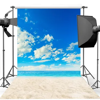 NeoBack Holiday Beach Fonas nuotraukų Vasarą Jūra, Saulėtas Paplūdimys fotografijos Backdrops Mėlynas Dangus, Balti Debesys nuotrauka fone