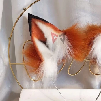 MMGG New Golden Red Fox Ausies Vilkai Ir Katės Fox Ausų Plaukų Lankelis galvos apdangalai uodegą mergina, moteris, Aukštos kokybės