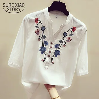 Blusas mujer de moda 2021 moterims palaidinės siuvinėjimo balta palaidinė moterims moteriški marškinėliai topai ir palaidinės camisas mujer 3140 50