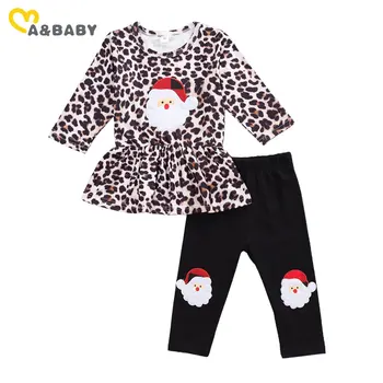 Ma&Baby 1-5Y Bamblys Vaikas Merginos Kalėdų Drabužius Rinkinys Leopardas Santa Claus marškinėliai Tunika, Kelnes Kalėdos, Komplektai, Kostiumai Vaikams