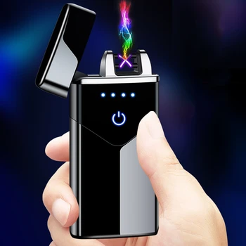 2020 Naujas Dual Lanko USB Žiebtuvėlis Įkraunamas Elektroninės Lengvesni LED Ekranas Plazmos Energijos Ekranas Thunder Lengvesni Dalykėlių Vyras