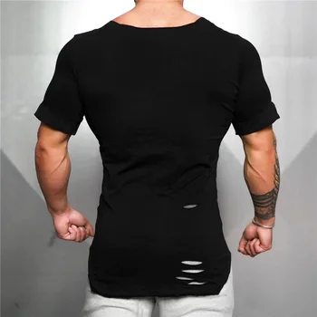 Muscleguys Prekės 2020 Naujas Mados Kietas T Shirt Mens Hip-Hop Pratęsti Marškinėliai Vyrams Kankina Sunaikinti Skylę Medvilnės Fitneso marškinėliai Homme