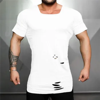 Muscleguys Prekės 2020 Naujas Mados Kietas T Shirt Mens Hip-Hop Pratęsti Marškinėliai Vyrams Kankina Sunaikinti Skylę Medvilnės Fitneso marškinėliai Homme