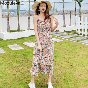 Mozuleva 2020 Rankovių Gėlių Spausdinti Ilgą Šifono Suknelę Moteris Bohe Suspender Vasaros Suknelės Beach Tvarstis Plus size Vestidos