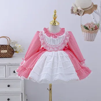 Vaikiška Mergaitė ispanijos Princesė Suknelės Kūdikių Mergaitės Gimtadienio Lolita Pink Kamuolys Suknelė kūdikių Rudenį Vaikai Boutique Suknelė
