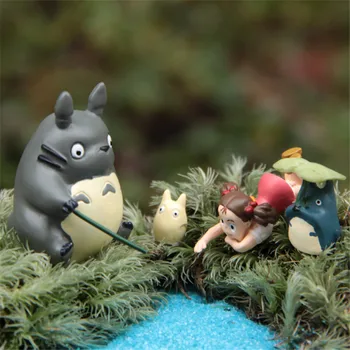 4pcs Miniatiūriniai Totoro moss micro kraštovaizdžio Lėlės dervos amatų papuošalai guli Xiaomei Žvejybos Šinšilų Succulents puodai 