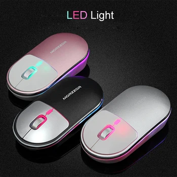 Belaidžio Aliuminio Lydinio Silent Mouse 1600 DPI LED Šviesos Įkrovimo Žaidimų Pelės 