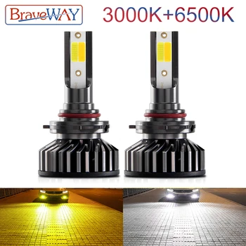BraveWay 3000K+6500K LED Automobilių Žibintai H1 H7, H11 Led Žibintų Lemputės 12V 80W 10000LM 9005 HB3 HB4 9006 H8 H3 LED Rūko Žibintas Auto