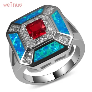 Weinuo Red Crystal Blue Opal White Crystal Žiedas 925 Sterlingas Sidabro, Aukščiausios Kokybės Išgalvotas Papuošalai Vestuvių Žiedo Dydis 5 6 7 8 9 10 11