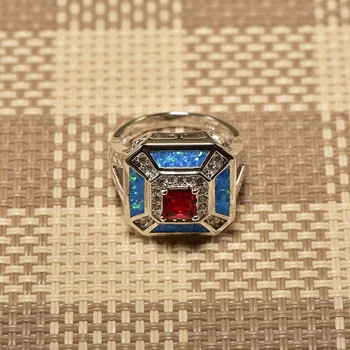 Weinuo Red Crystal Blue Opal White Crystal Žiedas 925 Sterlingas Sidabro, Aukščiausios Kokybės Išgalvotas Papuošalai Vestuvių Žiedo Dydis 5 6 7 8 9 10 11