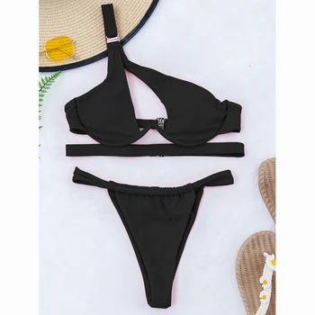 Push-Up Bikinis 2021 Micro Bikini Komplektas Seksualus Maudymosi Moterų Diržas Maudymosi Kostiumėliai, Brazilijos Biquini Juodas Bikini Tuščiaviduriai Iš Paplūdimio