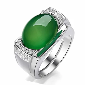 Derliaus smaragdas, agatas green jade brangakmenių, deimantų žiedai vyrams, baltas auksas, sidabras spalva argent papuošalai bague anillos Arabija