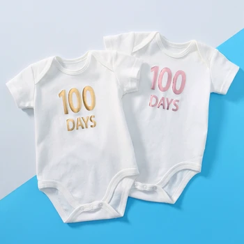 100 Dienų, 0-3 Mėnesių Kūdikiui Kūdikių Bodysuit Laišką Baby Berniukas Ir Mergaitė Drabužių Rinkiniai Baltos Medvilnės Baby Vasaros Drabužių Komplektus Jumpsuit