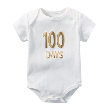 100 Dienų, 0-3 Mėnesių Kūdikiui Kūdikių Bodysuit Laišką Baby Berniukas Ir Mergaitė Drabužių Rinkiniai Baltos Medvilnės Baby Vasaros Drabužių Komplektus Jumpsuit
