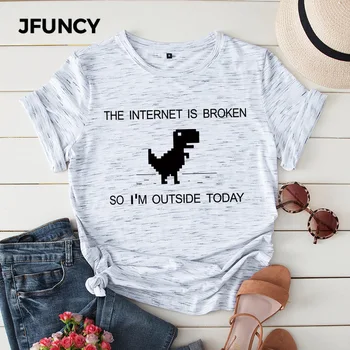 JFUNCY Medvilnės Vasaros Moterų Marškinėlius Interneto Skaldytų Atspausdinta Marškinėliai Plius Dydis-trumpomis Rankovėmis Atsitiktinis Marškinėliai Moteriška Tees Viršūnės