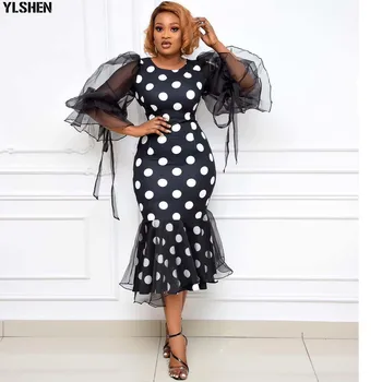 Vasaros Afrikos Suknelės Moterims Akių Undinė Skraiste Africaine Femme 2021 Plius Dydis Juoda Vintage Dot Spausdinti Vakare Šalis Suknelė