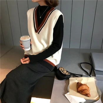 Korėjos versija žiemos stilius koledžo stilių, spalvų atitikimo V-kaklo, megzti liemenė prarasti tingus už šiltą liemenę draugei casu