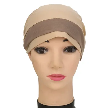 2020 mados naujų musulmonų turbaną skrybėlę arabų moteris, apvyniokite galvą colorblock hijab variklio dangčio pasirengę dėvėti hijab underscarf kepurės