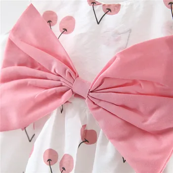 Kūdikiui baby girl drabužiai vasaros suknelė 2019 skraiste filė Bamblys Baby Vaikų Mergaičių Rankovių Cherry Princess Suknelės Lankas Skrybėlę Komplektai