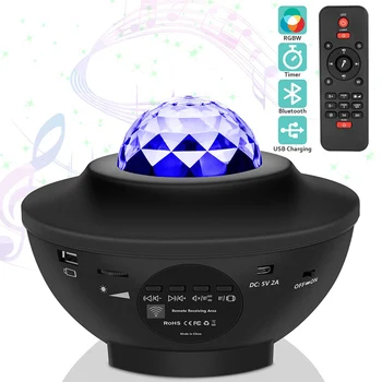 USB LED Star Naktį Šviesos Muzikos Žvaigždžių Vandens Banga LED Projektorius, Šviesos Smart Bluetooth Projektorius, Projektoriaus Šviesos Dekoras