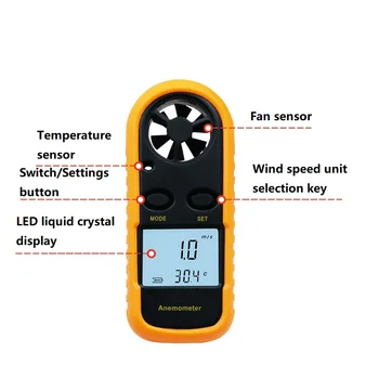 Meijiabuy Skaitmeninis Anemometras Vėjo Greičio Matuoklis Anemometro Oro Guage Temperatūra 30m/s -10~45C Backlight LCD Ekrano Nešiojamą